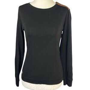 Lauren Ralph Lauren Womens Black Shirt Size S Suede Elbow Patches Zip Shoulder